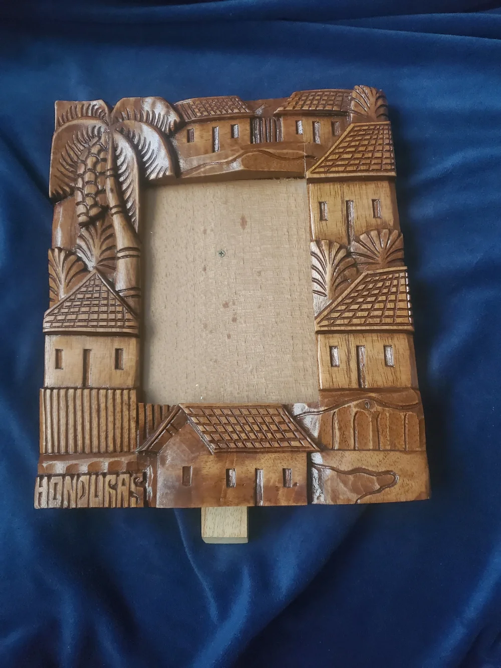 Hand-Carved Honolulu Village Wood Picture Frame in Brown